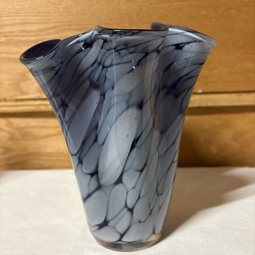 Elegant Blue and Gray Art Glass Vase
